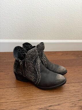 Circle G Black Woven Leather Ankle Booties